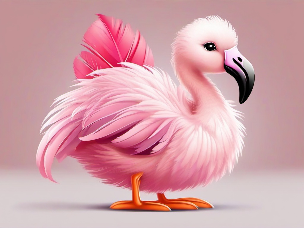 Flamingo Chick Cartoon - Cartoon of flamingo chick with fluffy feathers  