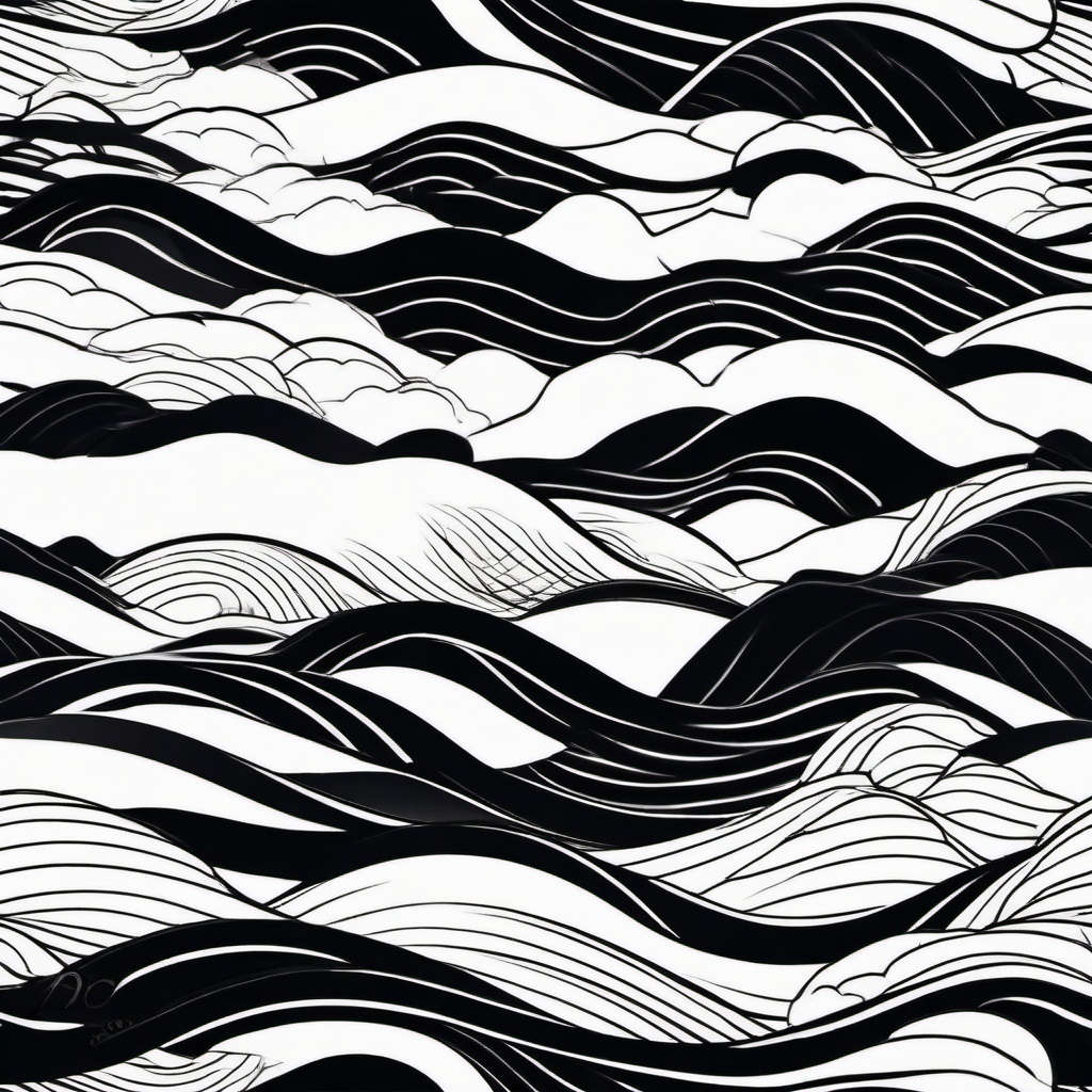 japanese black waves tattoo  simple color tattoo,white background,minimal