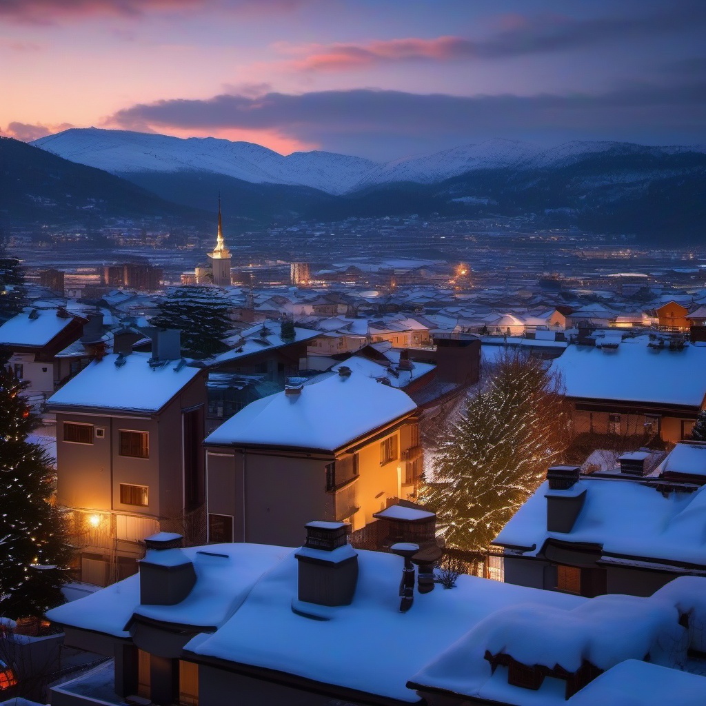 Snowy Rooftops in the Twilight  background picture, close shot professional product  photography, natural lighting, canon lens, shot on dslr 64 megapixels sharp focus