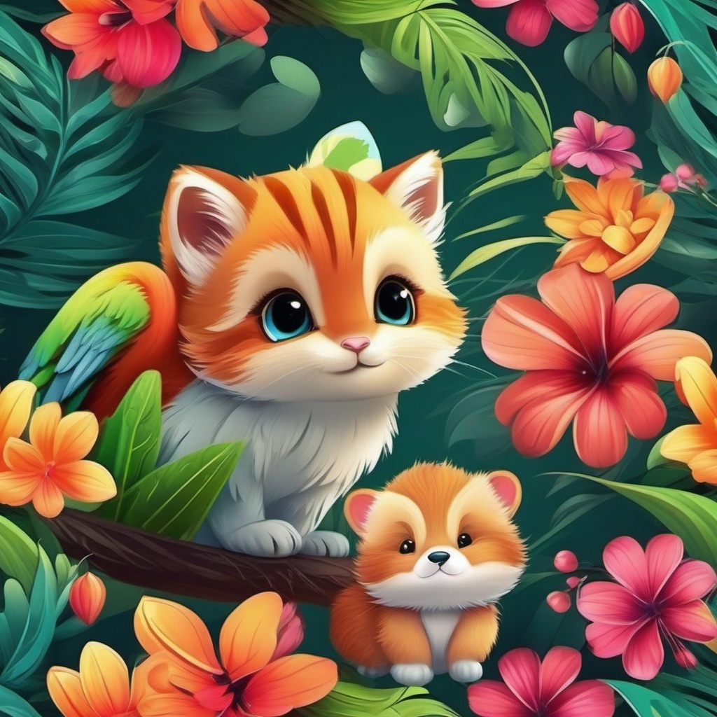 Cute Nature Backgrounds Nature's Cuteness, from Adorable Animals to Scenic Beauty wallpaper splash art, vibrant colors, intricate patterns