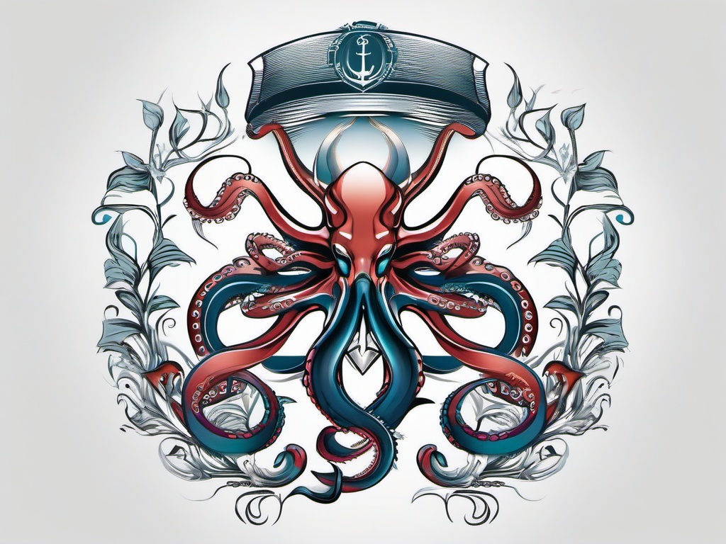 Anchor Octopus Tattoo - Infuse nautical symbolism into your tattoo with a design featuring an anchor and an octopus.  simple vector color tattoo,minimal,white background