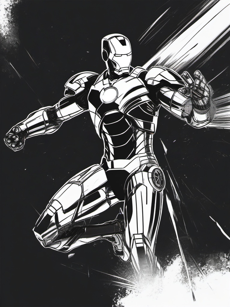 drawing of Iron Man fighting  minimal rough sketch scribbles,doodles,black and white