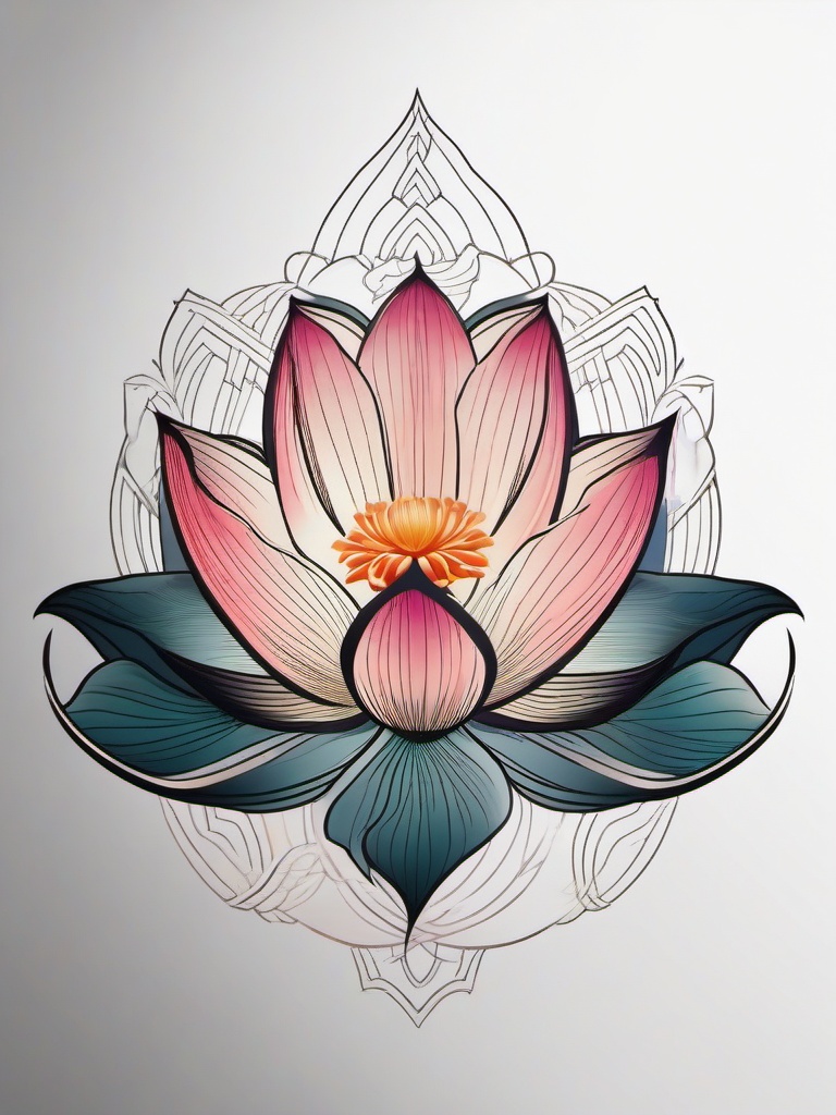 Japanese Lotus Flower Tattoo - Japanese style lotus flower tattoo.  simple color tattoo,white background,minimal