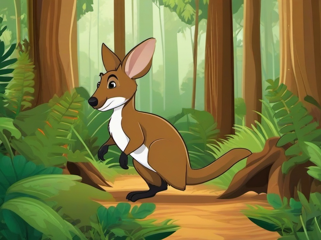 Wallaby Cartoon - Cartoon of wallaby hopping in forest  