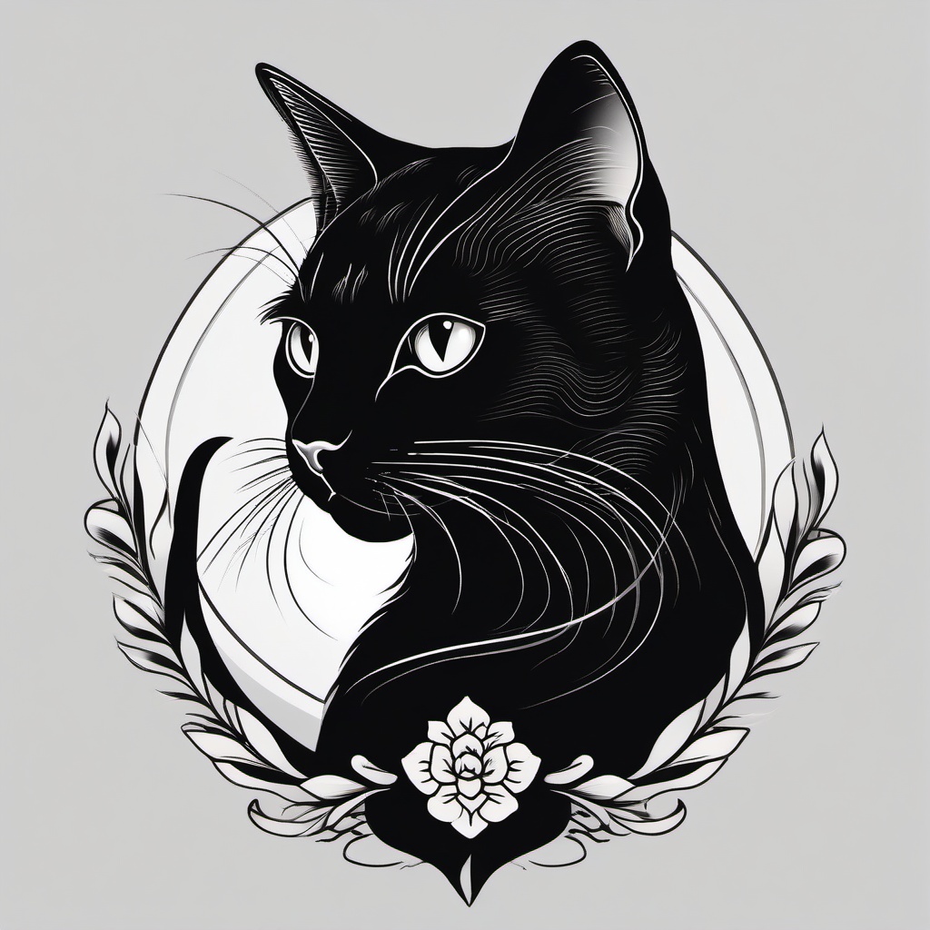 Black Cat Tattoo Traditional - Traditional-style tattoo featuring a black cat.  minimal color tattoo, white background