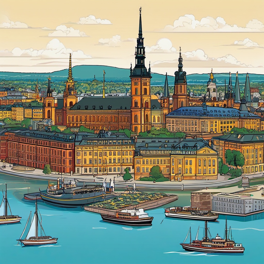 Stockholm clipart - Stockholm Palace and city islands,  color vector clipart