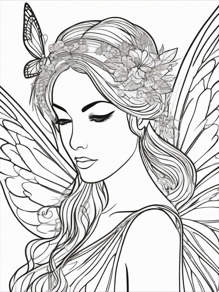 Fairy with Golden Butterfly Wings Coloring Pages - Fairy's Wings Shimmering Like Gold  minimal black outline printable sheet, coloring page