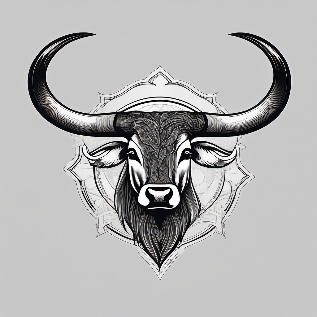 Majestic longhorn steer tattoo: Symbol of strength and resilience.  black and white tattoo style