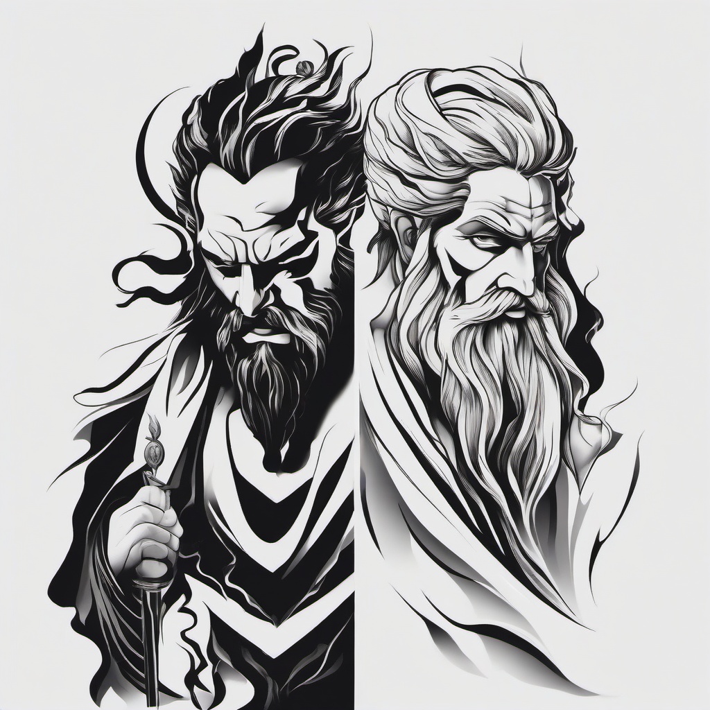 zeus and hades tattoo  simple tattoo,minimalist,white background