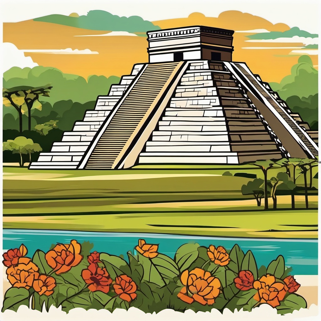 Chichen Itza clipart - Pre-Columbian archaeological site in Mexico, ,color clipart vector style