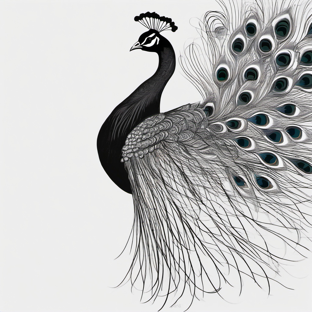 a drawing of a peacock  minimal rough scribbles,doodles,black and white