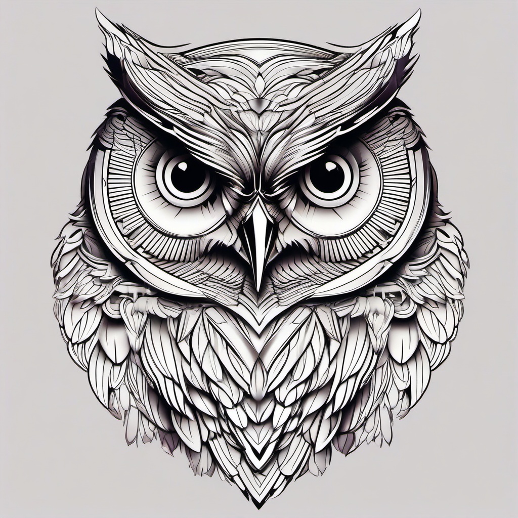 3D Owl Tattoo Design - Explore creative 3D design elements with a unique 3D owl tattoo.  simple color tattoo,vector style,white background