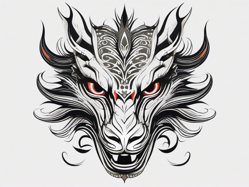 Tribal Dragon Head - Tribal-inspired design featuring the head of a dragon.  simple color tattoo,minimalist,white background