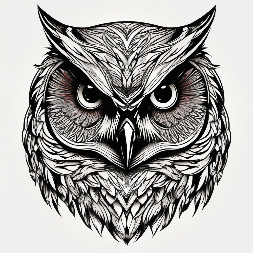 Owl Head Tattoo - Capture the intensity and beauty of an owl's head in a tattoo design.  simple color tattoo,vector style,white background