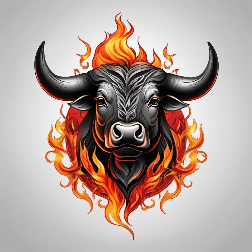 fire bull tattoo  simple color tattoo,white background