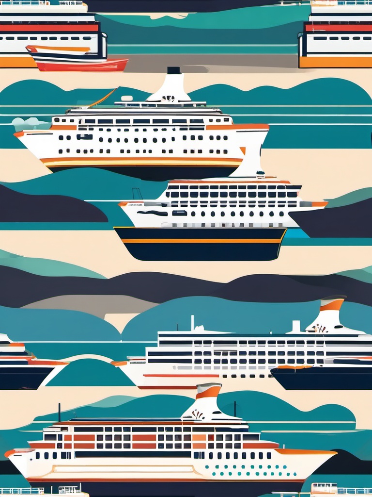 Cruise Ship Voyage Clipart - A grand cruise ship on a voyage.  color vector clipart, minimal style