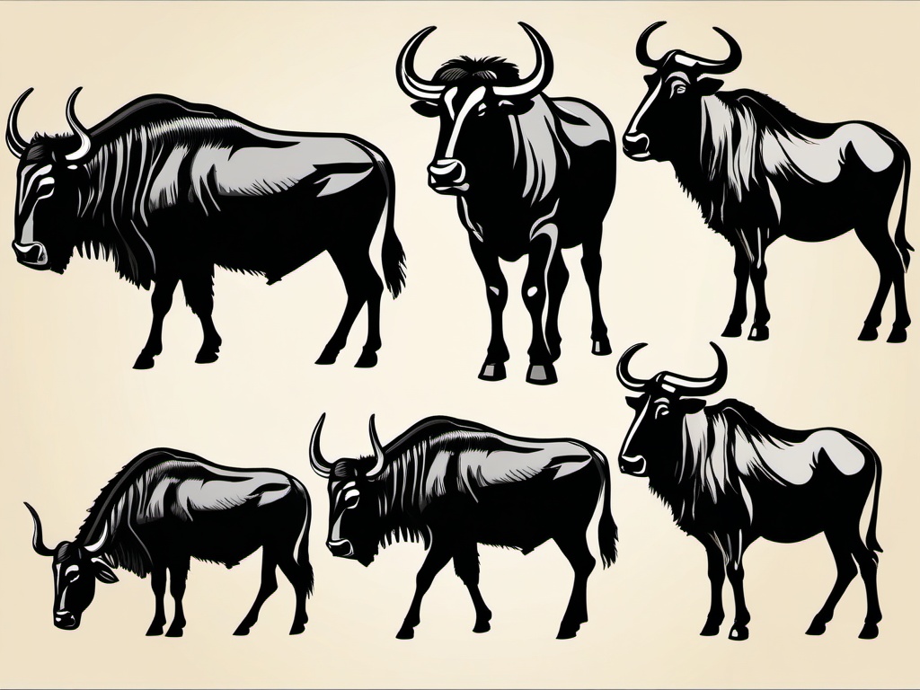 Wildebeest clipart - Large herbivore known for migration, ,color clipart vector style