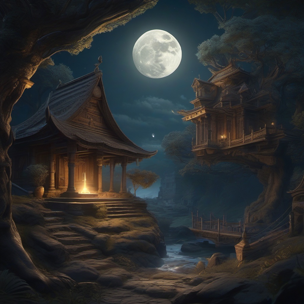 Ancient curse causes inanimate objects to come to life during the full moon. intricate details,high concept art