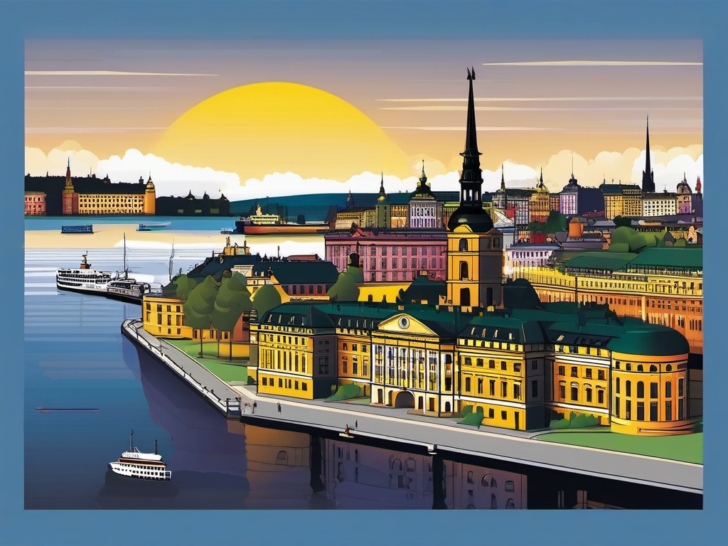 Stockholm clipart - Stockholm Palace and city islands,  color clipart, vector art