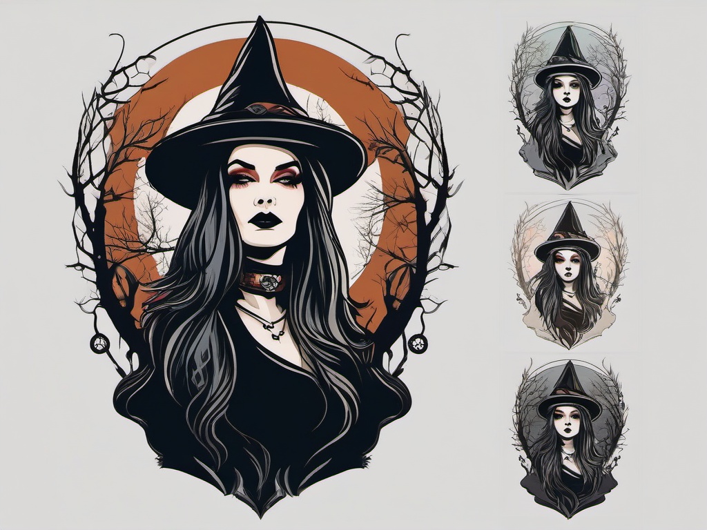 gothic witch tattoo  simple vector color tattoo