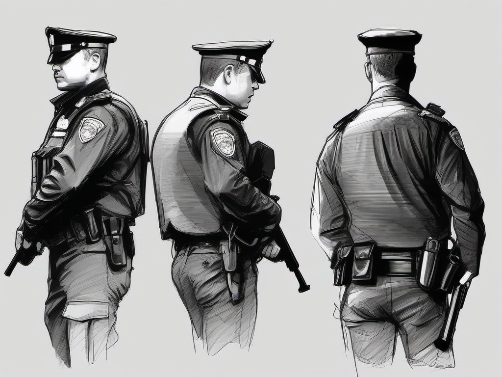 sketch of a policeman  minimal rough sketch scribbles,doodles,black and white