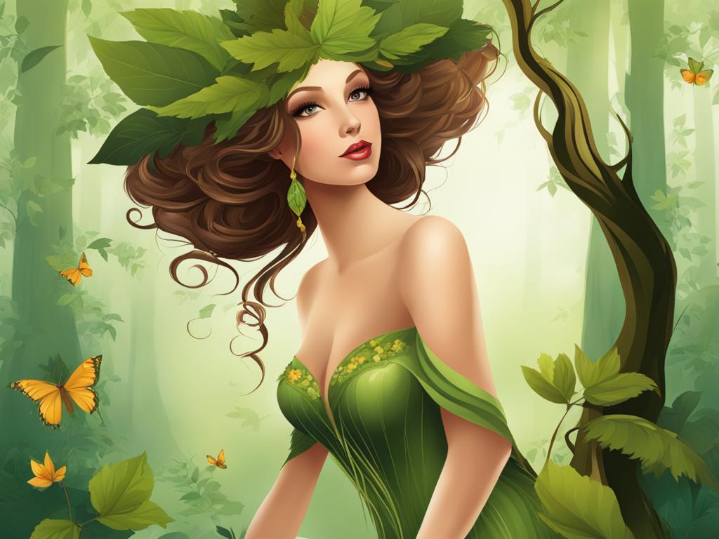 forest nymph clipart - a graceful forest nymph with leafy attire. 