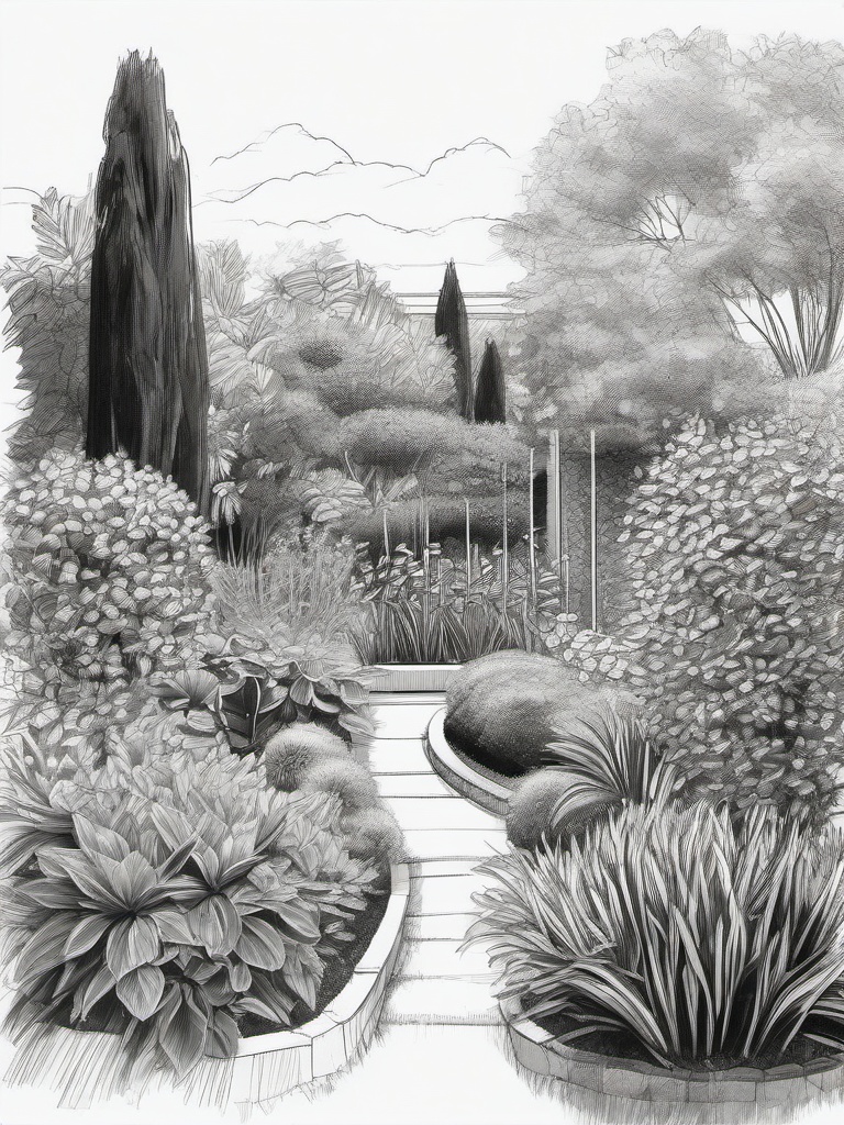 drawing of a garden with plants  minimal rough sketch scribbles,doodles,black and white