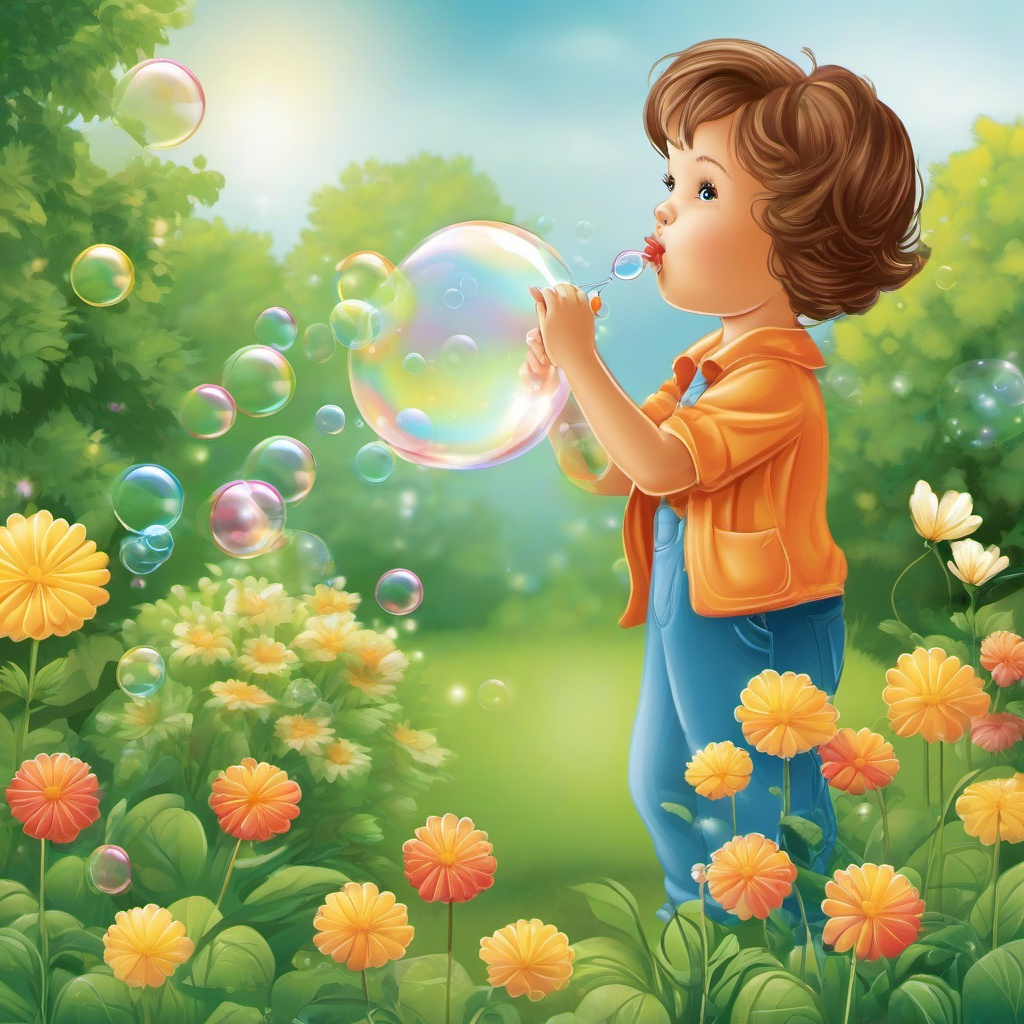 Bubble clipart - child blowing bubbles in the garden  