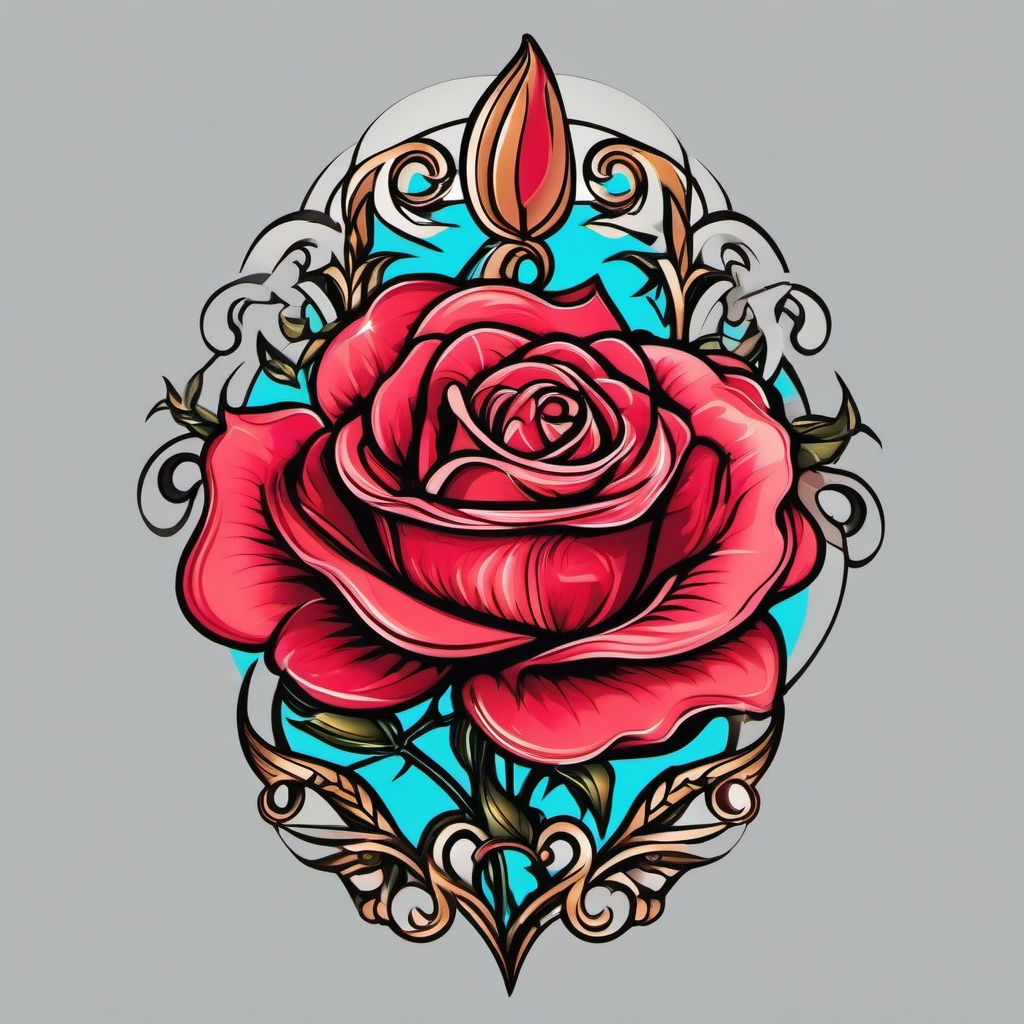 aquarius rose tattoo  simple vector color tattoo