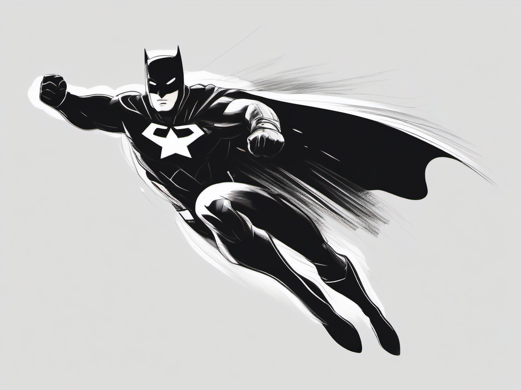 drawing of a superhero in action  minimal rough sketch scribbles,doodles,black and white