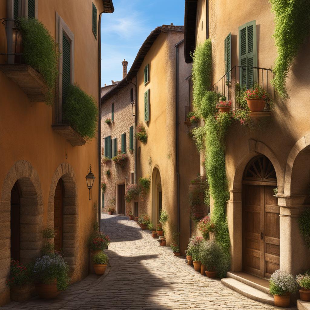 enchanted umbrian hilltown - illustrate the enchanting atmosphere of a lesser-known umbrian hilltown, with winding streets and historic architecture. 