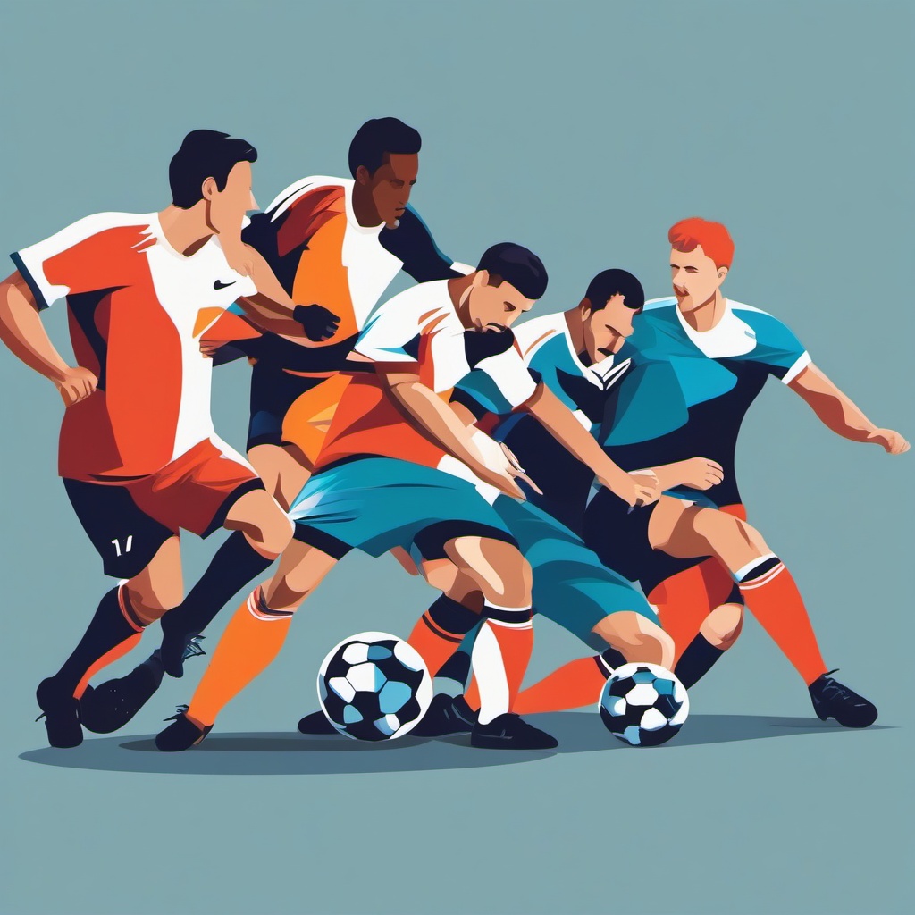 Soccer clipart - group of players fighting for the ball  color,minimalist,vector clipart