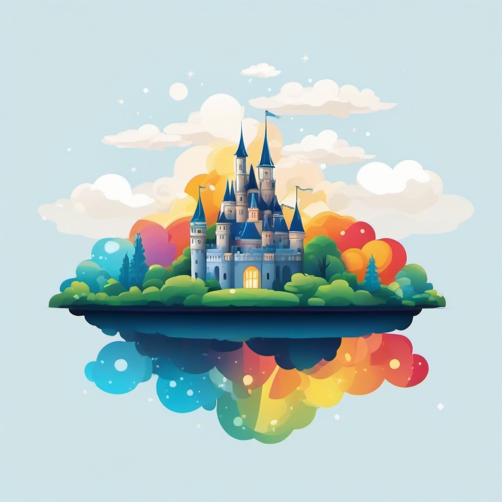 Magical floating castle in the sky clipart.  vector style illustration, white background