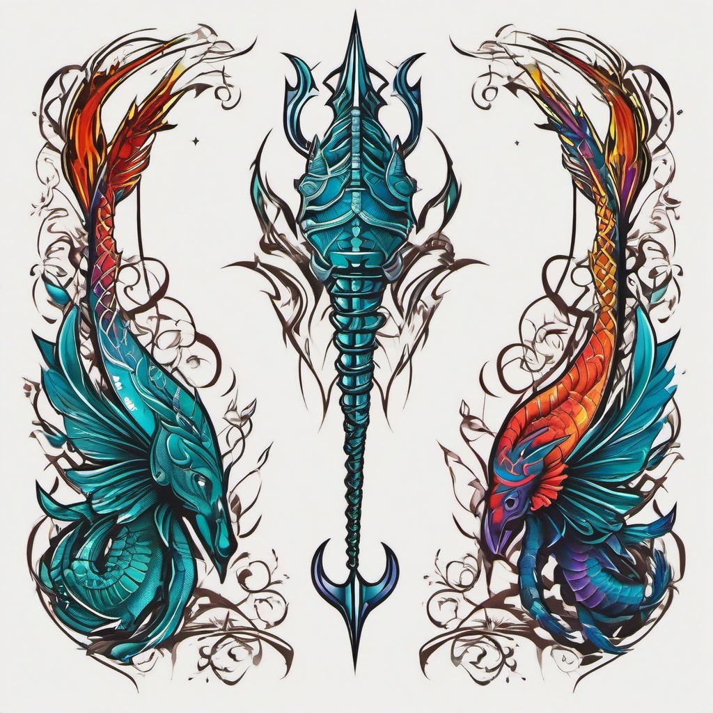 pisces and scorpio tattoos together  simple vector color tattoo