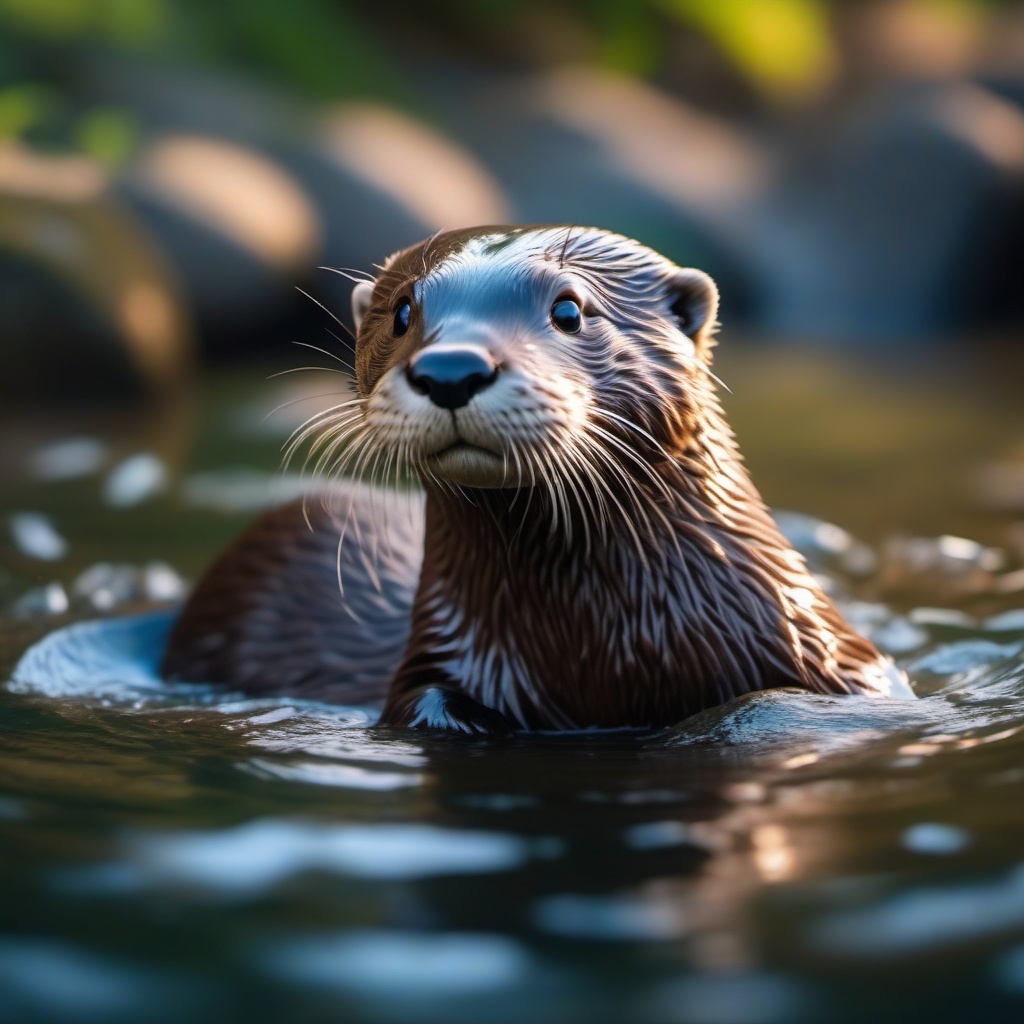 Cute Otter Playfully Frolicking in a Clear Mountain Stream 8k, cinematic, vivid colors