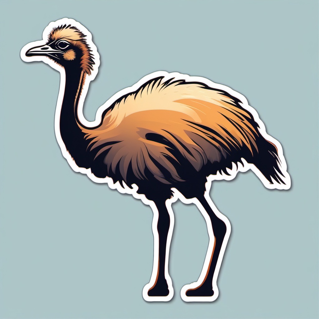 Ostrich Sticker - A tall ostrich with a long neck and powerful legs. ,vector color sticker art,minimal