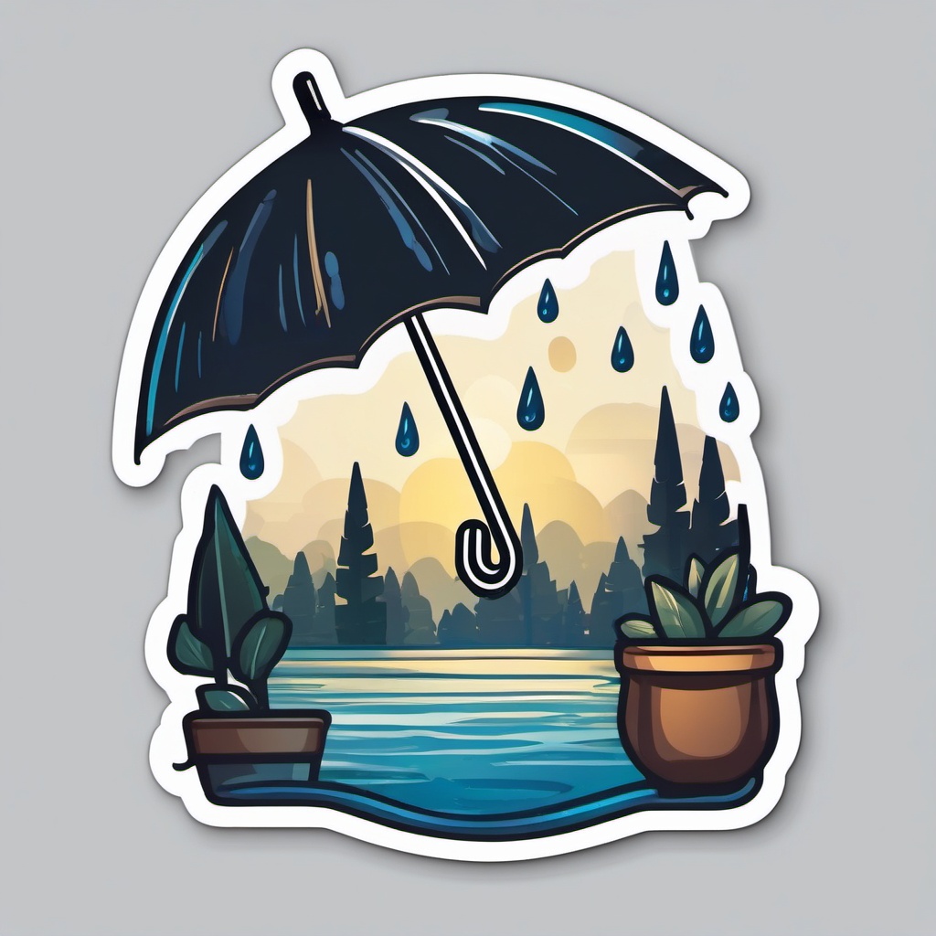 Rainy Day Sticker - Feel the cozy atmosphere of a rainy day with this soothing raindrop-covered sticker, , sticker vector art, minimalist design