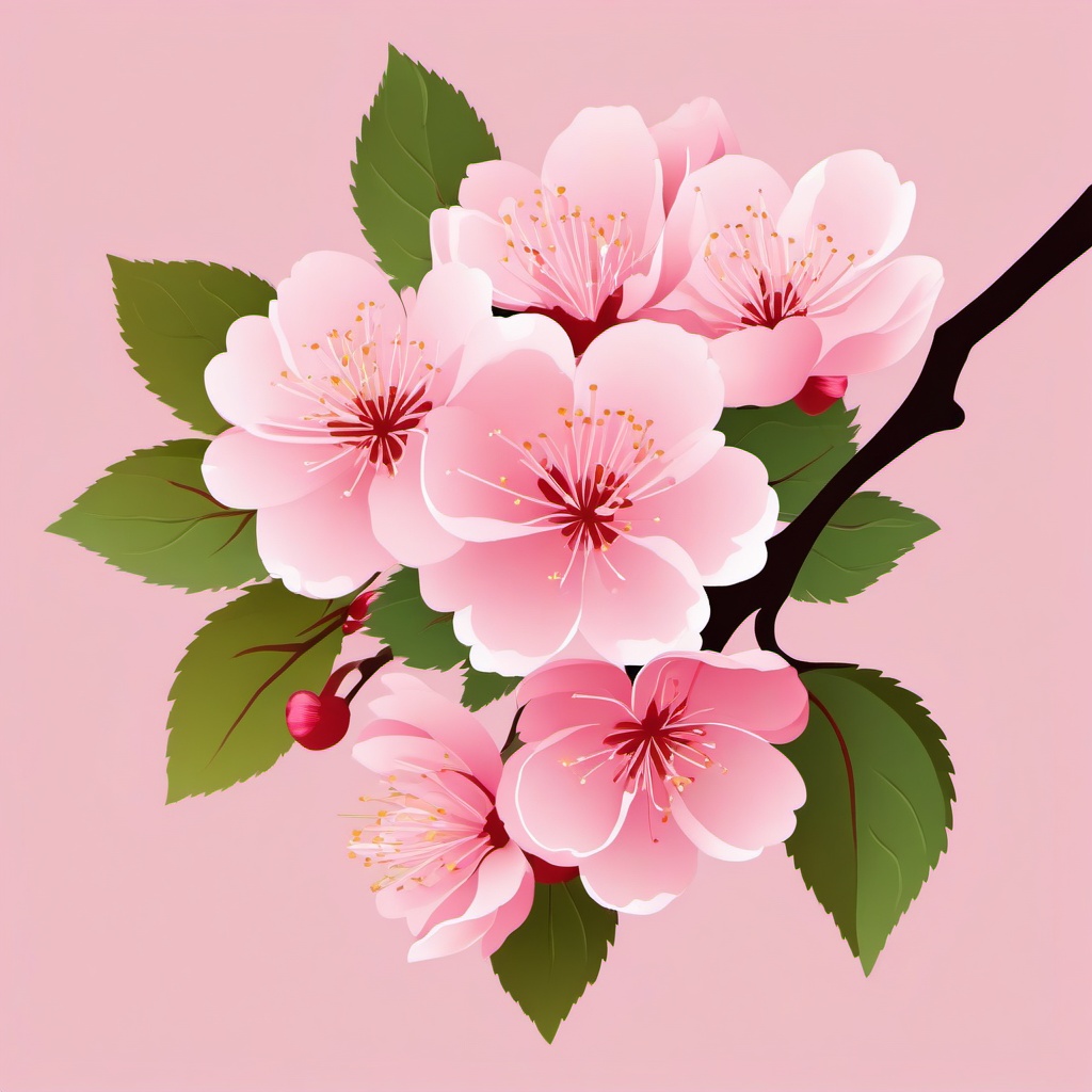 Sakura flower clipart, A delicate pink cherry blossom in full bloom.  simple, 2d flat