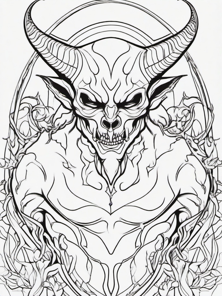 Devil Coloring Pages - Horned Fiend of Halloween Horror  minimal black outline printable sheet, coloring page