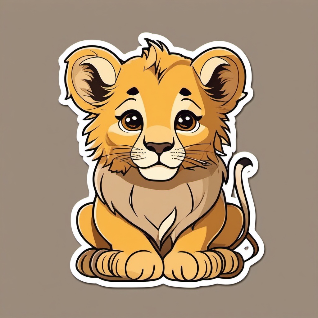 Lion Cub Sticker - An adorable lion cub with a curious expression. ,vector color sticker art,minimal