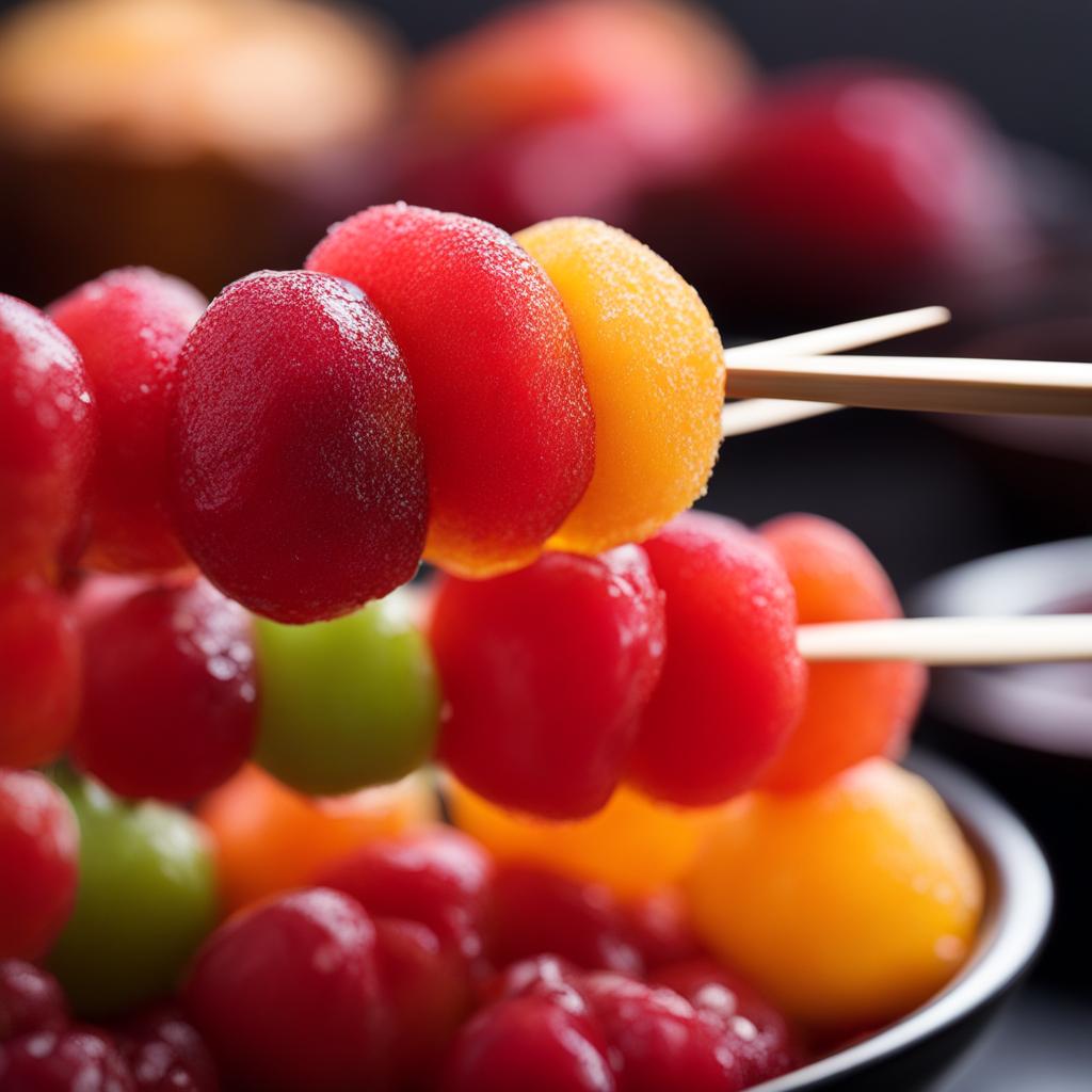 tanghulu, skewered fruits coated in a shiny, crispy sugar glaze (popular in china). 