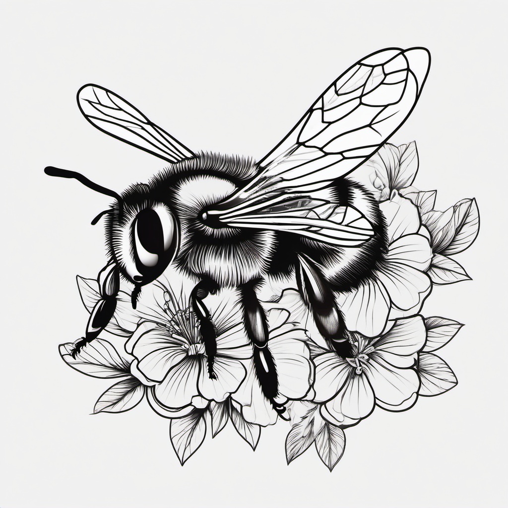 simple bee and flower tattoo  vector tattoo design