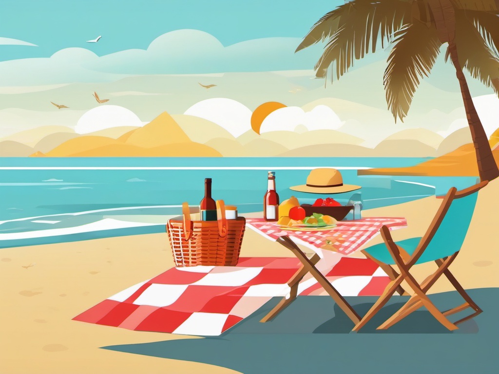 Picnic on the Beach clipart - Picnic with a view of the sea, ,vector color clipart,minimal