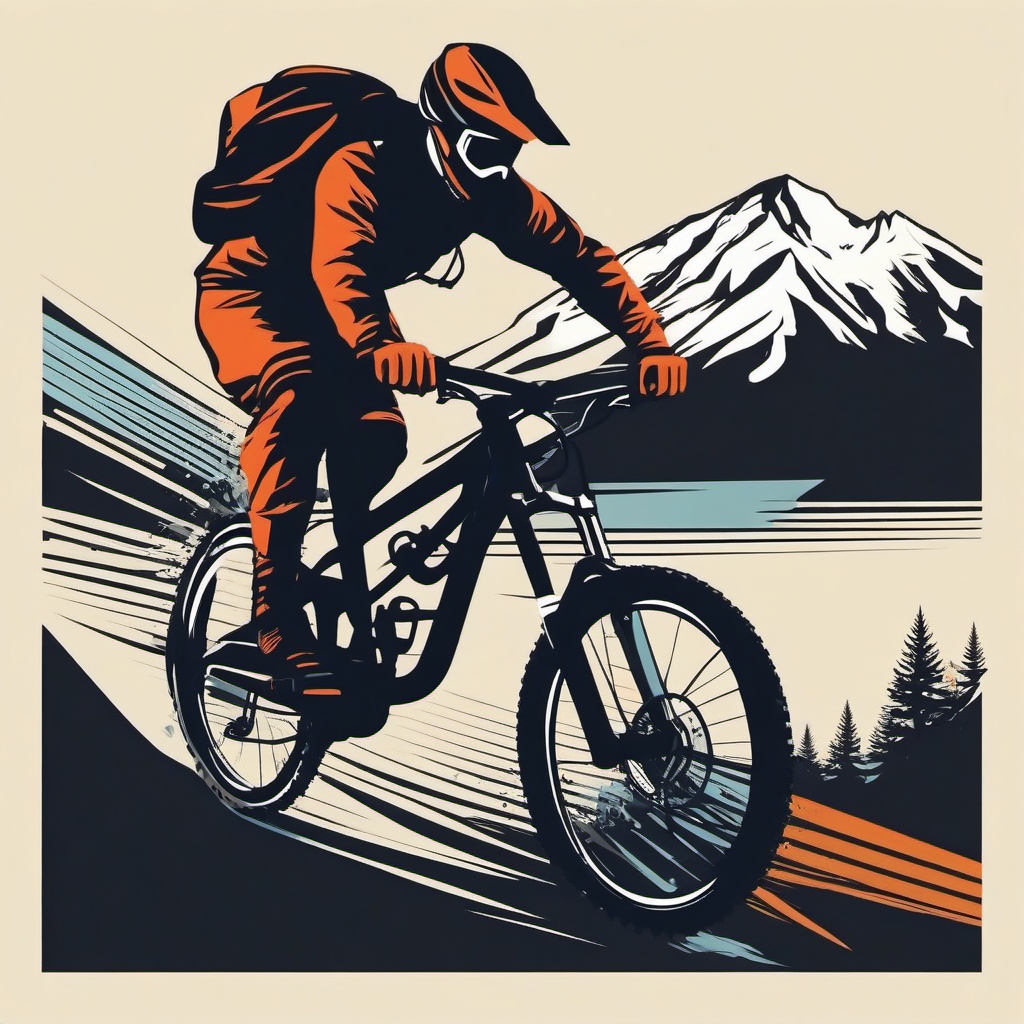 Mountain Biking Downhill Drop Clipart - A mountain biker descending a steep drop.  color vector clipart, minimal style