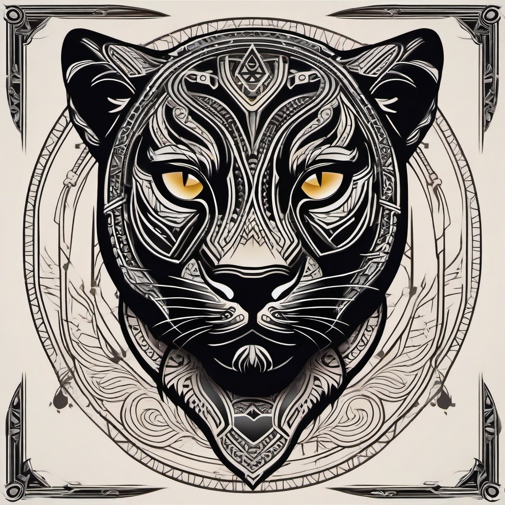 Black Panther Traditional Tattoo-Traditional tattoo style featuring classic elements with a black panther motif.  simple color tattoo,white background