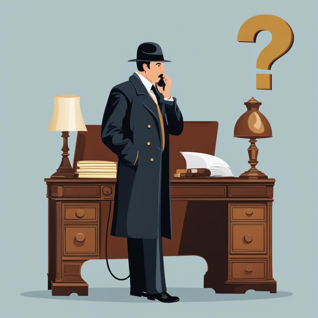 question mark clipart: pondered by a curious detective. 