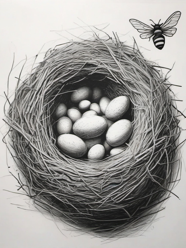 drawing of a bee nest  minimal rough sketch scribbles,doodles,black and white