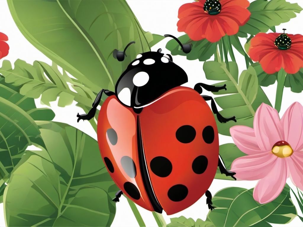 Ladybug clipart - ladybug in a garden surrounded by plants  