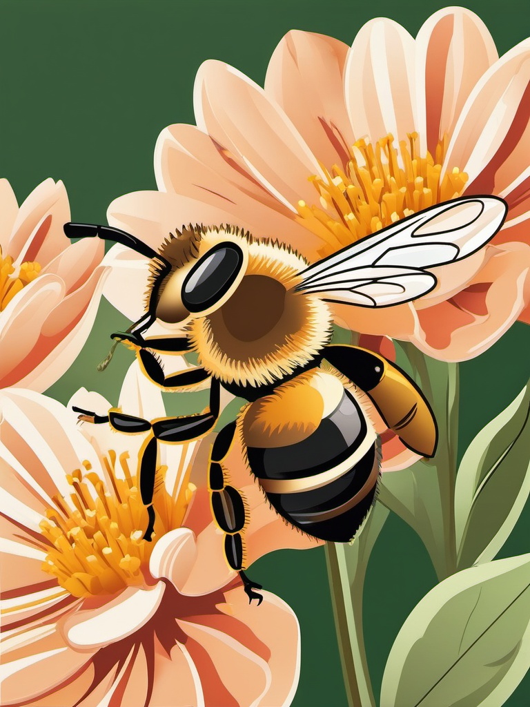 Honeybee Worker Clip Art - A female honeybee collecting nectar,  color vector clipart, minimal style