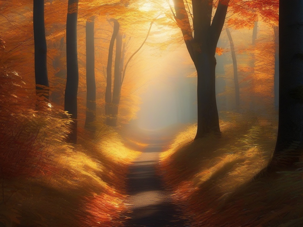 Thanksgiving Wallpaper-A peaceful autumn forest, with soft sunlight filtering through the trees, creating a serene Thanksgiving atmosphere.  aesthetic background wallpaper